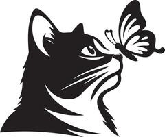Cat Head With Butterfly on Nose in playful silhouette illustration bundle design vector