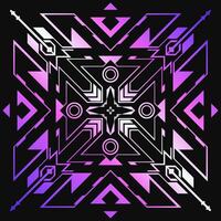 Symmetrical digital mandala blending tribal aesthetics with modern circuit-like patterns. vector