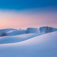 A lone tree stands in the middle of a snow covered field photo