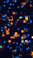 Bright vibrant abstract background with a pattern of flashing amber and blue neon colored lights. Full HD and looping vertical animation. video