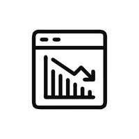 Falling financial chart in browser window with downward trend vector