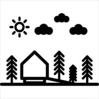 A house and trees in the forest with sun and clouds vector