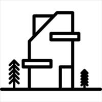 A black and white line icon of a building with trees vector