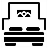 A black and white icon of a car with a mountain in the background vector