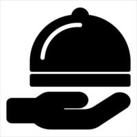 A black and white icon of a hand holding a cloche vector