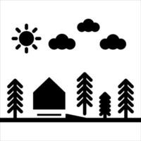 A black and white silhouette of a house and trees vector