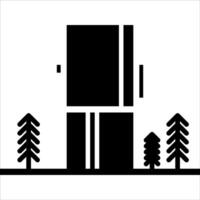 A black and white silhouette of a building with trees vector