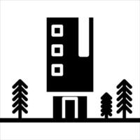 A black and white image of a building with trees vector