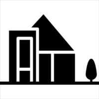A black and white logo of a house with a tree vector