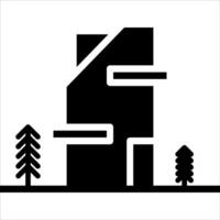 A black and white icon of a house with trees vector