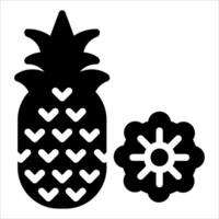 A pineapple and a flower are shown in black and white vector