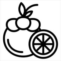 An orange and a slice of lemon are shown in a line drawing vector