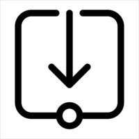 A black and white icon of a tablet with an arrow pointing down vector