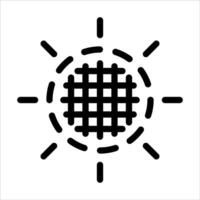 A black and white icon of a sun with a grid pattern vector