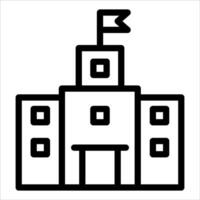 A black and white outline of a building with a flag vector