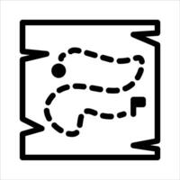 A black and white icon of a map with a line vector