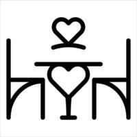 A black and white icon of a table and chair with a heart vector