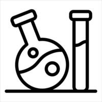 A black and white line icon of a test tube and a flask vector