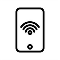 A black and white icon of a phone with a wifi symbol vector