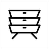 A black and white icon of a stack of three drawers vector