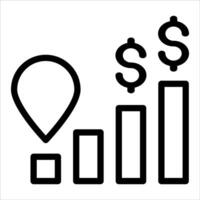 A black and white icon of a bar graph with a dollar sign vector