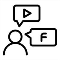 A black and white icon of a person with a chat vector
