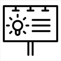 A black and white icon of a light bulb on a board vector