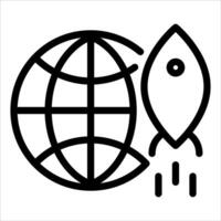 A black and white image of a rocket with a globe vector