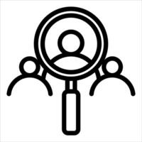 A magnifying glass icon with people in the background vector