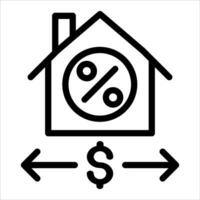 A house with a percent sign and arrows pointing to the right vector