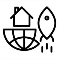 A black and white icon of a house and a rocket vector