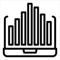 A black and white icon of a laptop with a bar graph vector