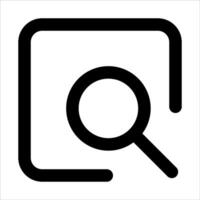 A black and white square with a magnifying glass icon vector