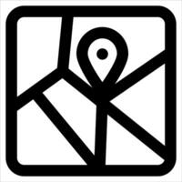 A black and white icon of a map with a pin vector
