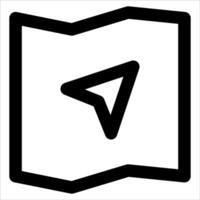 A black and white icon of a map with a point vector