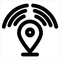 A black and white icon of a wifi location vector
