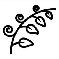 A black and white drawing of a branch with leaves vector