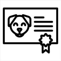 A black and white icon of a dog with a certificate vector