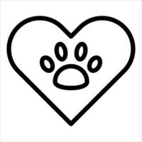 A black and white heart with a paw print in it vector