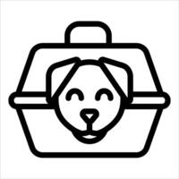 A black and white line icon of a dog in a suitcase vector