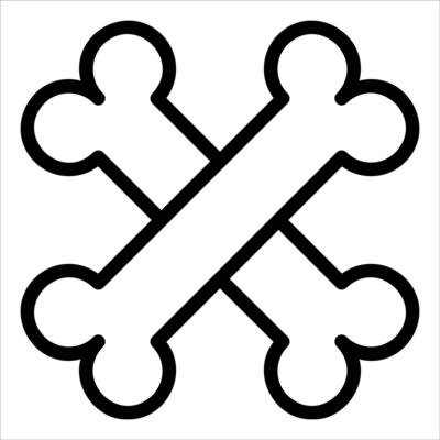 A black and white drawing of a cross with two bones