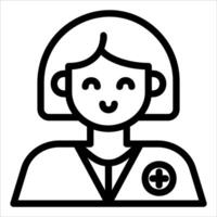 A black and white line icon of a woman with a cross vector