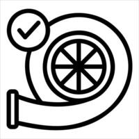 A black and white icon of a wheel with a check mark vector