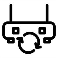 A black and white image of a router with a circular arrow vector