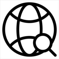 A black and white image of a globe with a magnifying glass vector