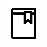 A black and white icon of a book with a ribbon vector