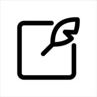 A black and white icon of a leaf on a square vector