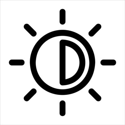 A black and white icon of a sun with the letter d