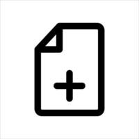 A black and white icon of a document with a plus sign vector