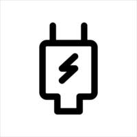 A black and white icon of a plug with a lightning bolt vector